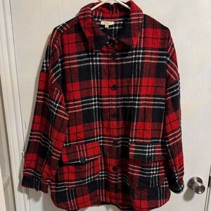Kori America Women’s M/L Button‎ Down Long Sleeve Red Buffalo Plaid Shacket Soft